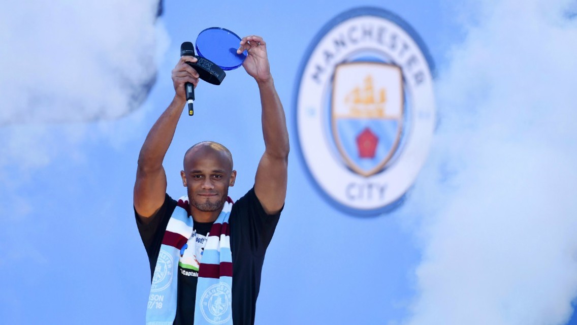 HERE'S TO YOU: Vincent Kompany celebrates his goal of the season award