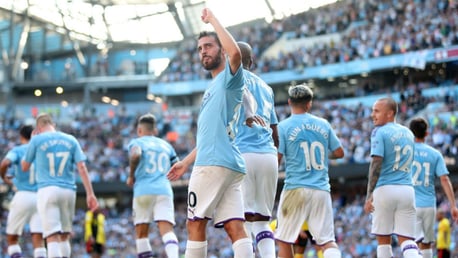 PROUD AS PUNCH: Bernardo acknowledges the City fans