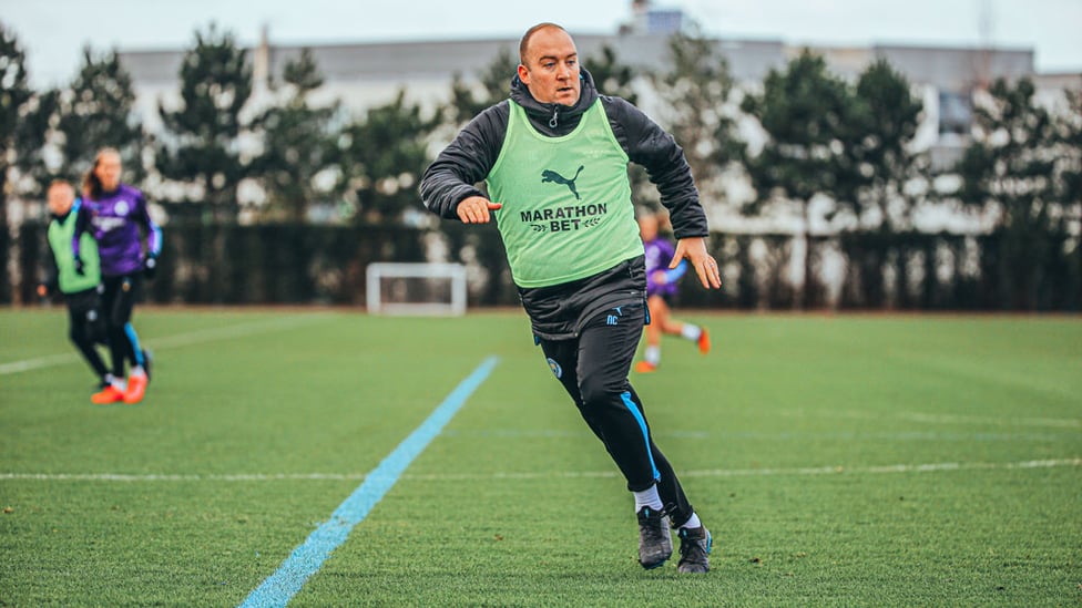 ACTION STATIONS : The departing boss goes through his paces during Saturday's training session