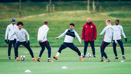 BOYS ARE BACK: The players limbered up ahead of this weekend's trip to Everton 