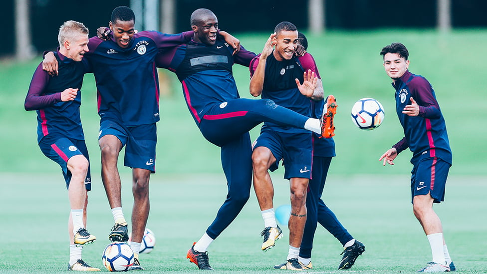 FUN AND GAMES : Enjoying himself in training!