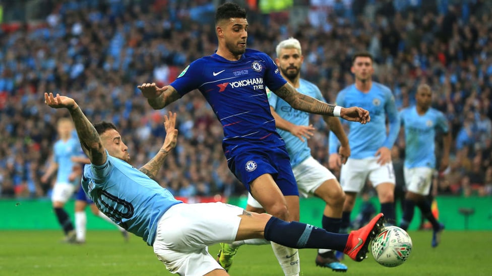 SLIDE RULE : Nicolas Otamendi times his challenge to perfection in denying Emerson