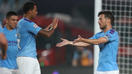 LEVEL BEST: Lukas Nmecha salutes David Silva after Merlin's wonderful goal had brought us back on level terms