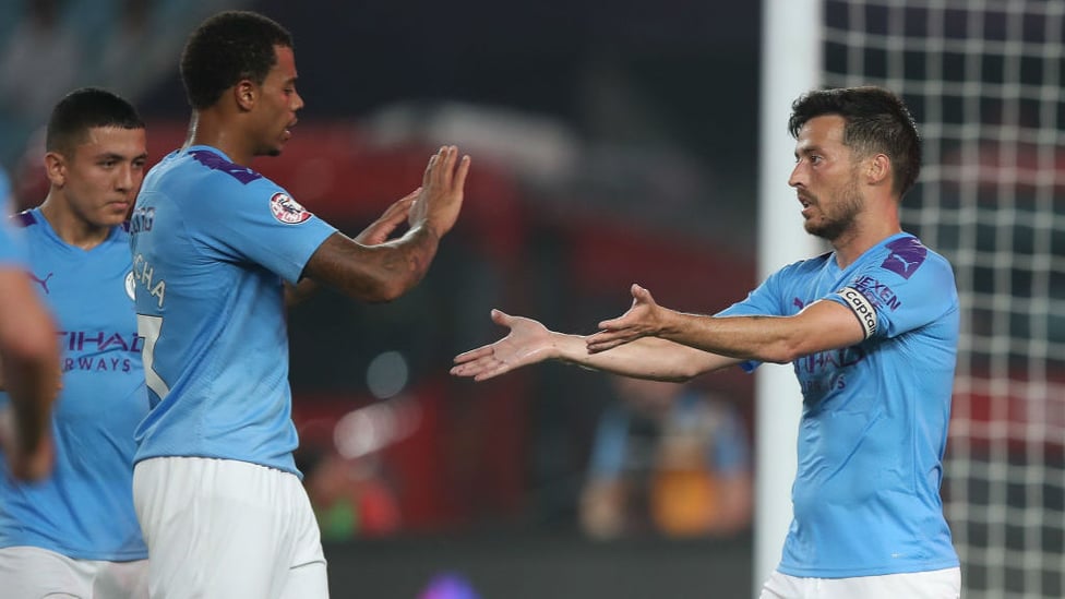 LEVEL BEST : Lukas Nmecha salutes David Silva after Merlin's wonderful goal had brought us back on level terms