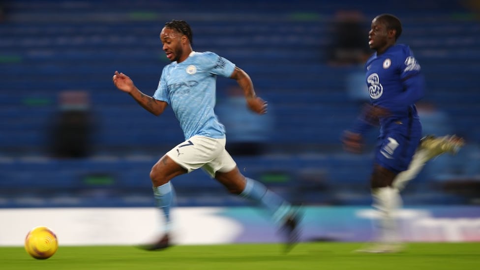 STER BLUR: Raheem races away from N'Golo Kanté