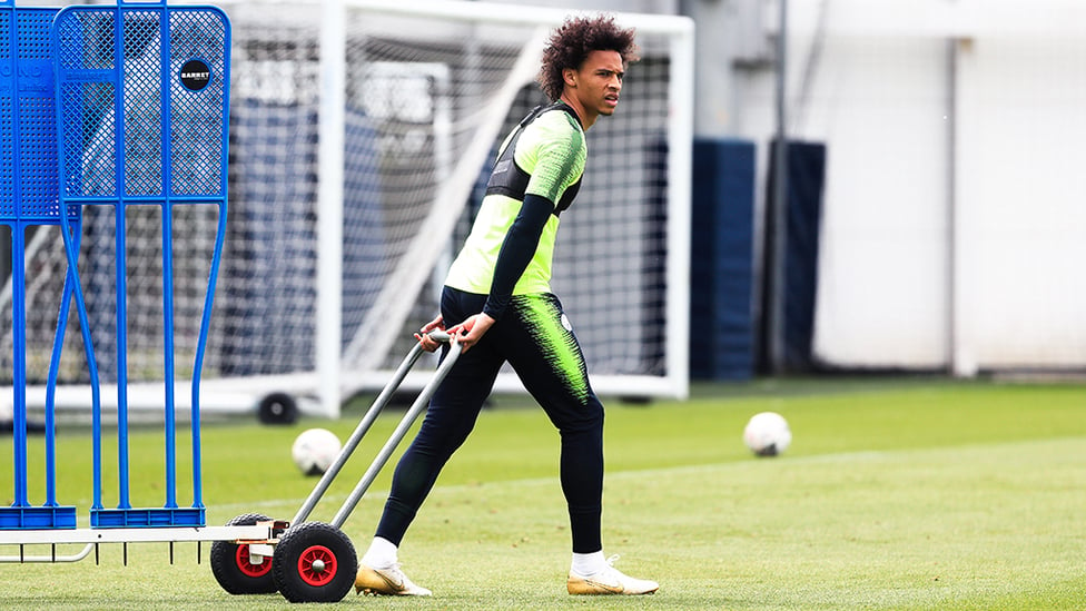 DOIN' IT RIGHT : Sane prepares to practice his set pieces