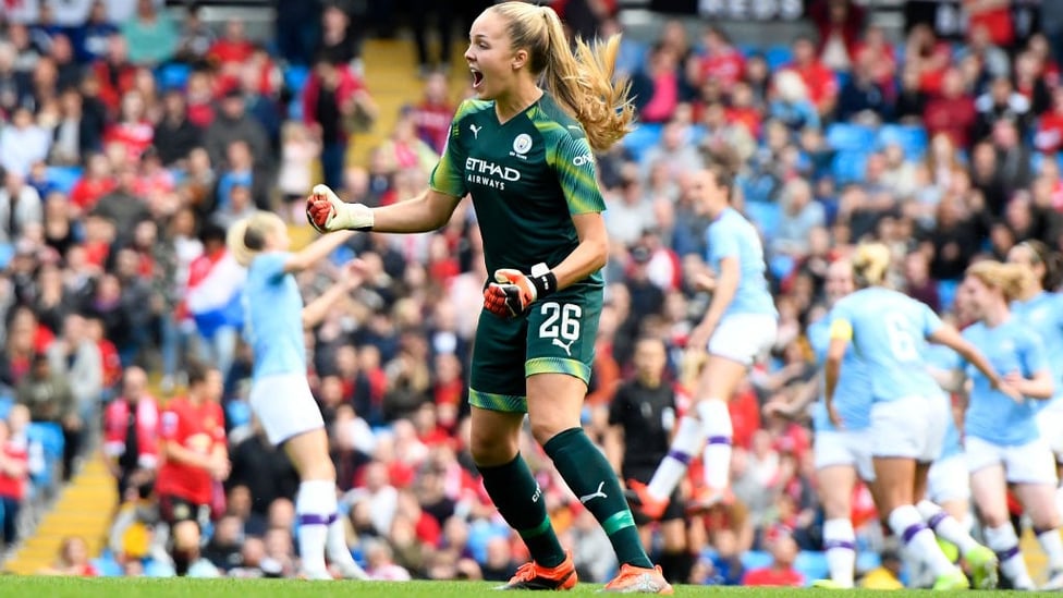 JUBILANT : Ellie Roebuck showing exactly how much that famous goal meant.