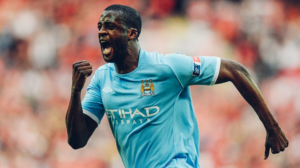 BIG GAME PLAYER : Passion from Yaya Toure as he celebrates his winner against Manchester United in the 2011 FA Cup semi-final.
