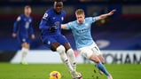 KEV ON THE CASE: Kevin De Bruyne puts Kurt Zouma under pressure early on