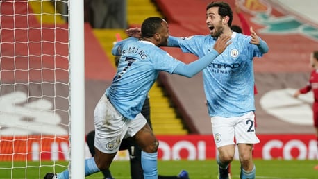 STERLING SERVICE: Raheem shows his appreciate to Bernardo after his delicate assist.