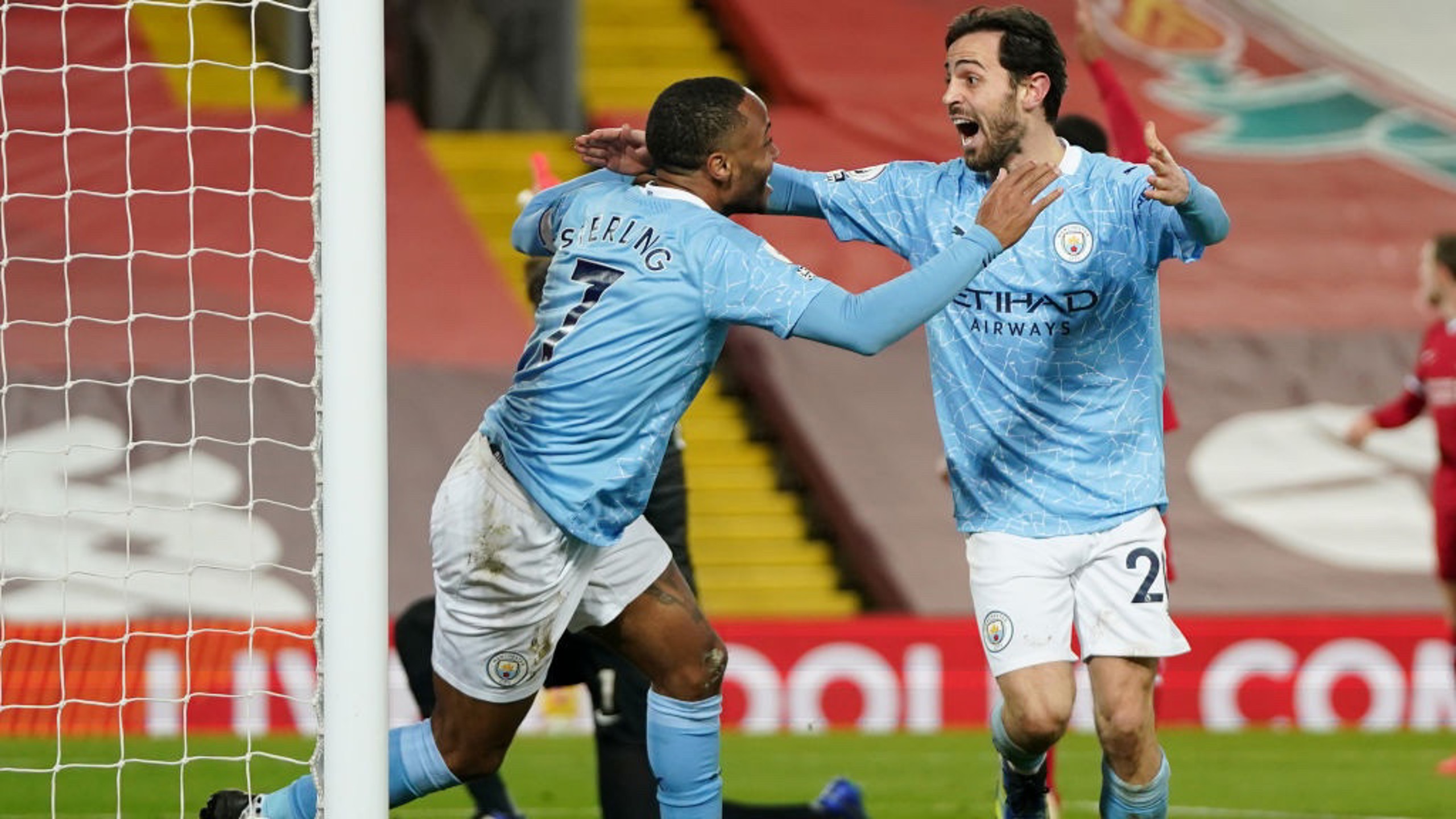 STERLING SERVICE: Raheem shows his appreciate to Bernardo after his delicate assist.