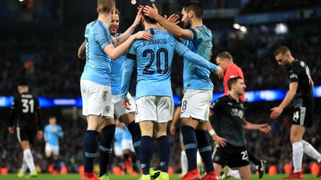 SQUAD GOALS: The boys celebrate our second goal of the afternoon.