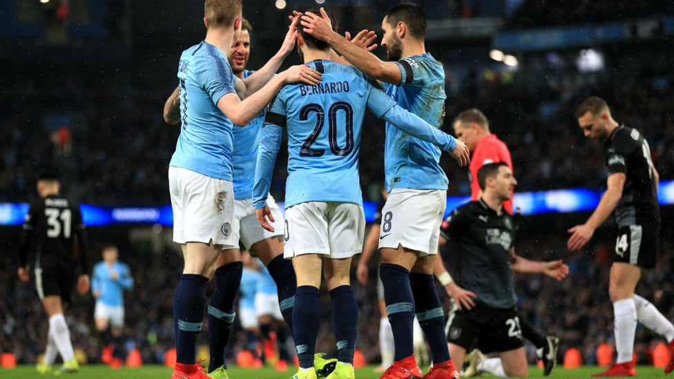 SQUAD GOALS : The boys celebrate our second goal of the afternoon.