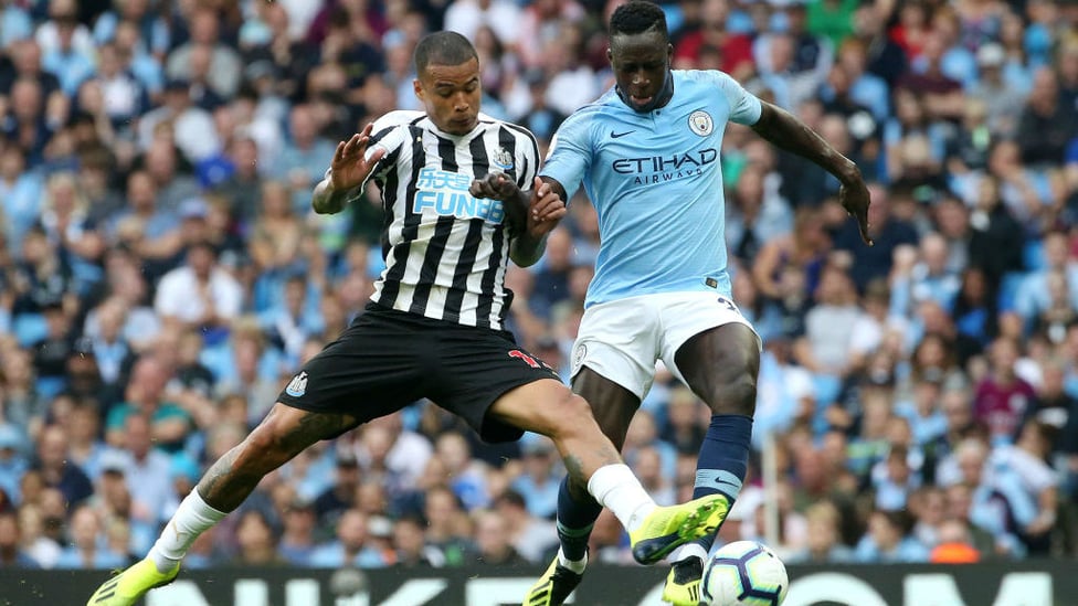 ACTION SHOT : Benjamin Mendy presses on after Newcastle's equaliser.