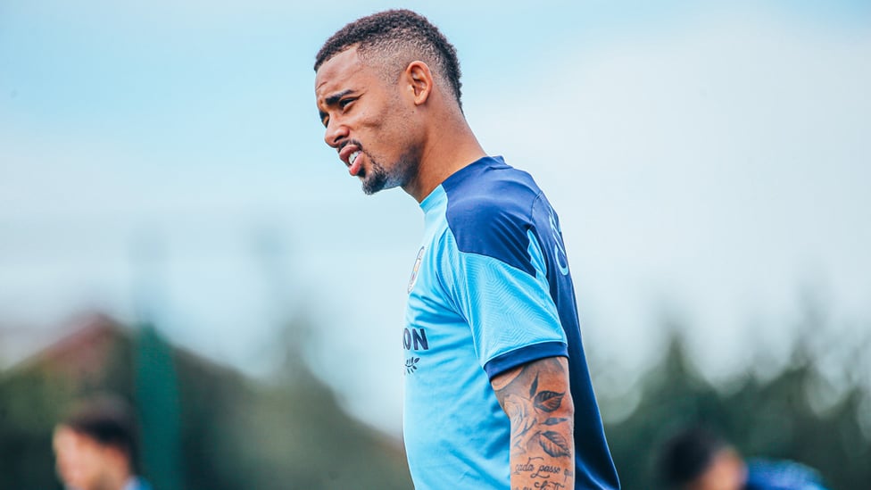 BLUE SKY THINKING : Gabriel Jesus enjoying the Manchester sunshine.