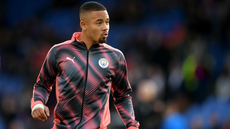 STARTER : Gabriel Jesus warms up prior to kick off at Selhurst Park.