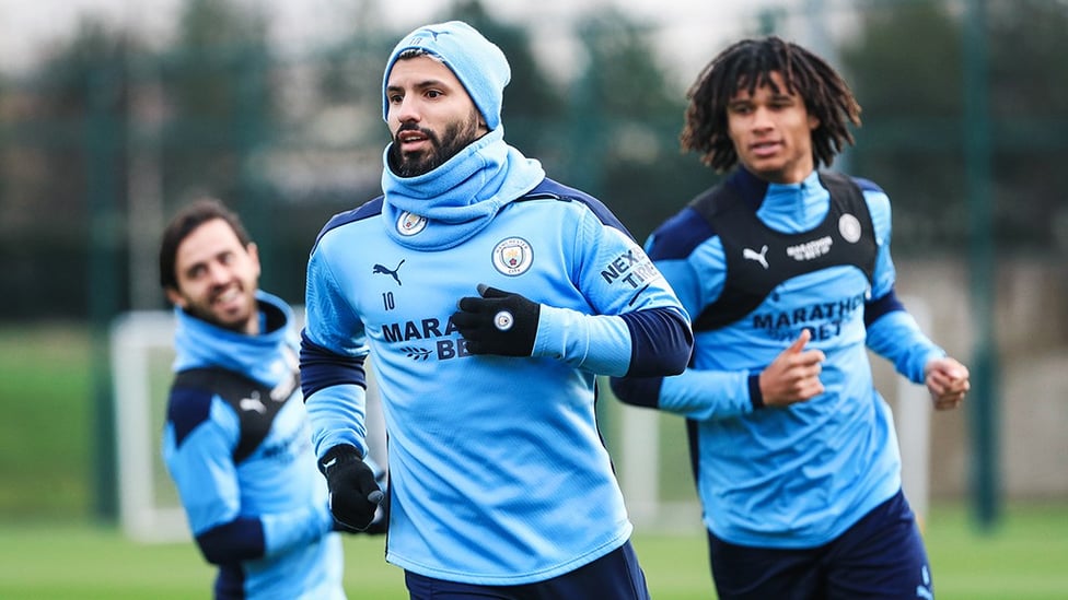 CATCH ME IF YOU CAN : Sergio Aguero and Nathan Ake are put through their paces