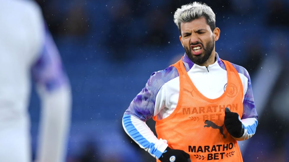 WARMING TO THE TASK: Sergio Aguero goes through his pre-match paces