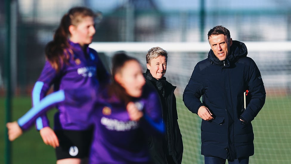 FOR CLUB AND COUNTRY : Phil Neville takes in the session