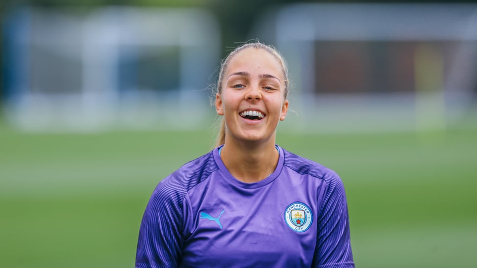 PEARLY WHITES : Ellie Roebuck looks pleased to be back!