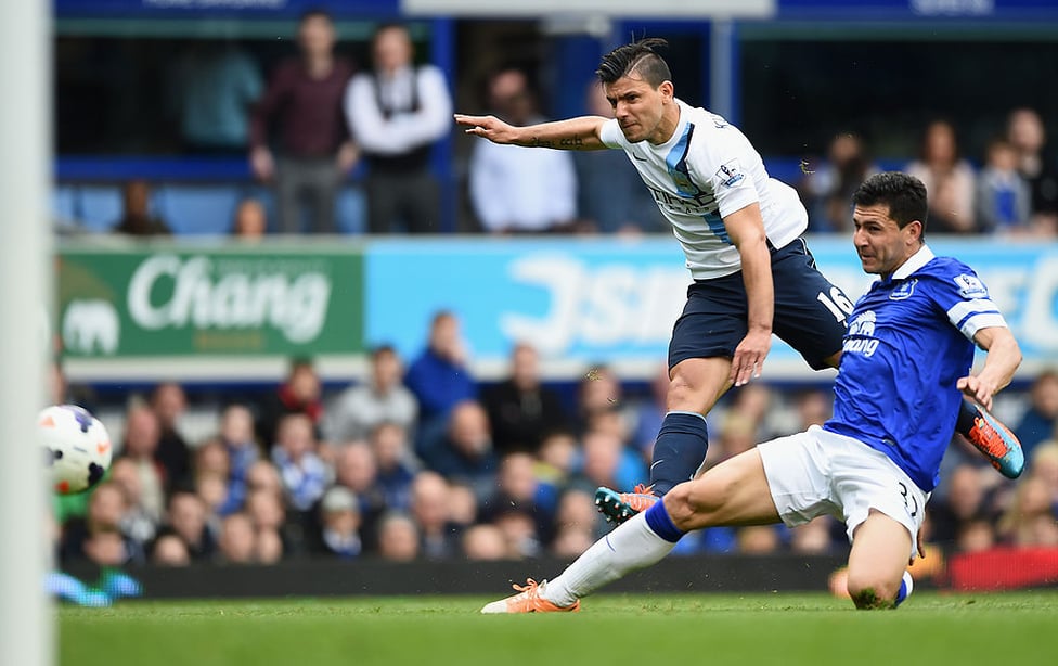 CRUCIAL : Scoring a vital goal against Everton to help City to a second Premier League title in 2014.