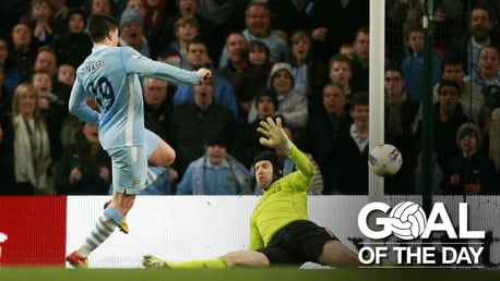 CHIP TO GLORY: Nasri sets City to victory in a pivotal match in the 2012 Premier League title race