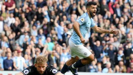 POWER SERG: Kun can't contain his delight after his early goal