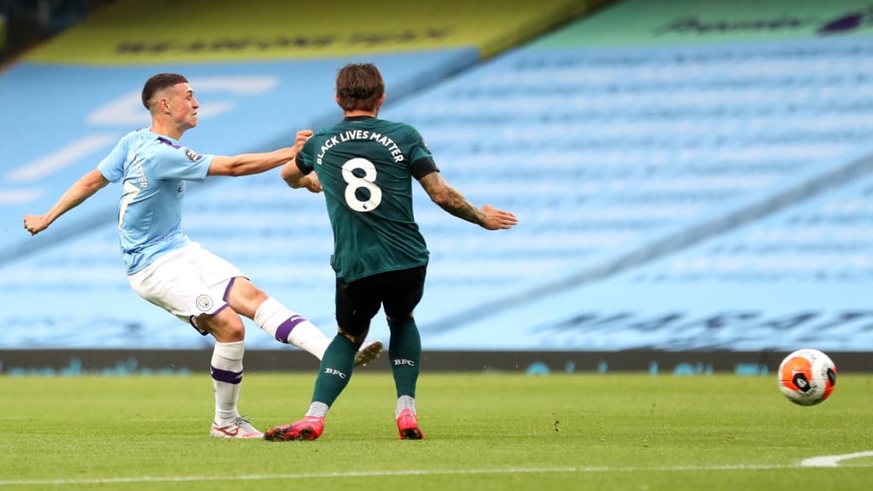 EARLY OPENER : Foden rifles the ball into the bottom corner from the edge of the box after 23 minutes.