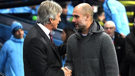 PAST AND PRESENT: Manuel Pellegrini and Pep chat before kick-off