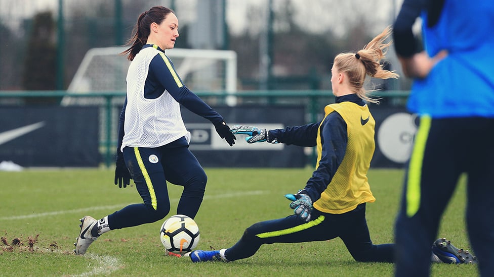 ACTION SHOT : Megan Campbell takes on Fran Stenson.