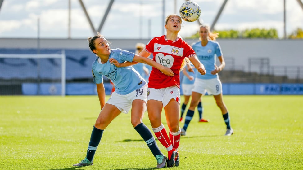 AERIAL THREAT : Caroline Weir keeps her eye on the ball