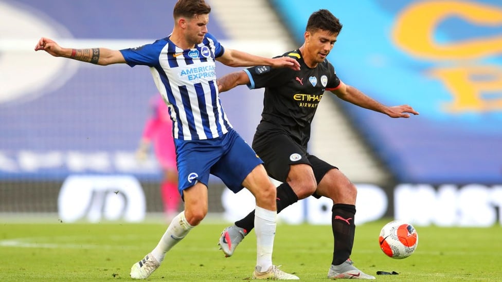 RODRI-NO-GO: Our holding midfielder ushers the ball away from Pascal Groß