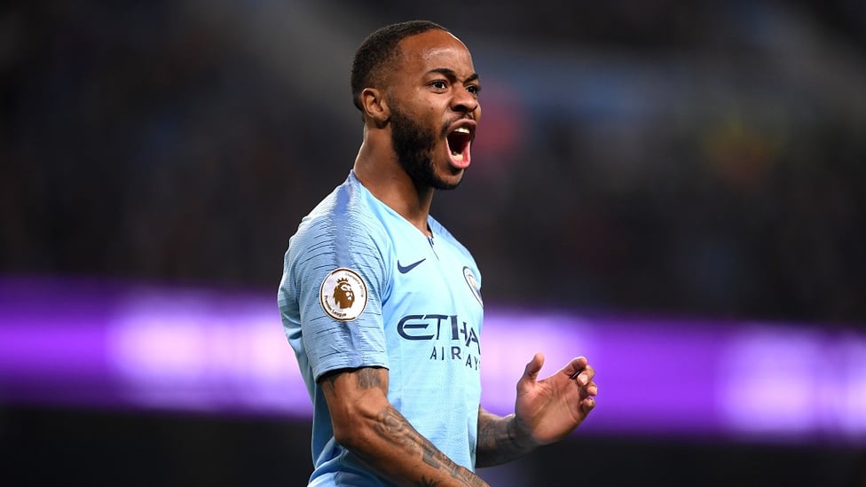 GET IN! Raheem Sterling celebrates the opening goal