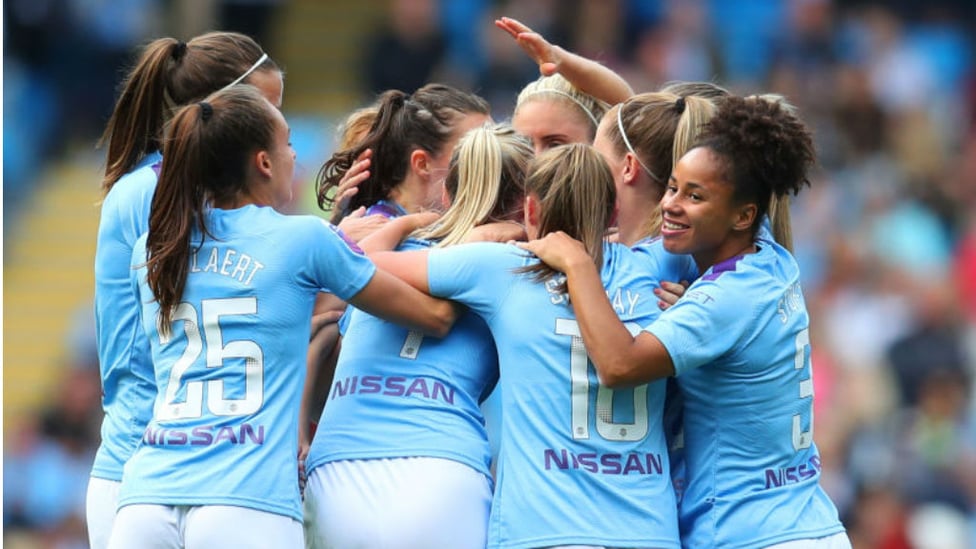 WHAT A FEELING : The City players salute Caroline Weir after her wonder goal