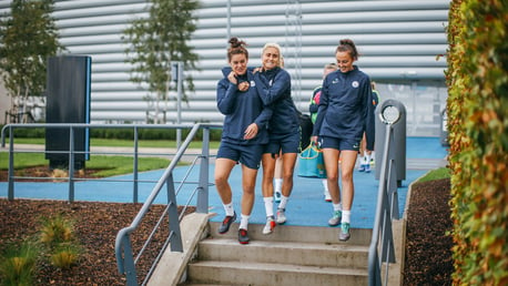 TEAMMATES: Steph, Jen and Caroline in good spirits! 