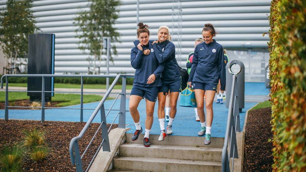 TEAMMATES : Steph, Jen and Caroline in good spirits!