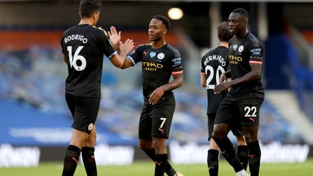 CAUSING A STER: Raheem celebrates his opener with the lads