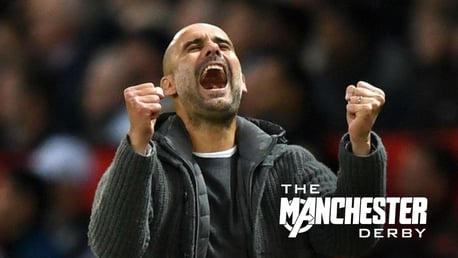 JOY: Guardiola celebrates as City win 2-0 at Old Trafford 