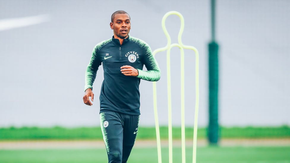 BRAZILIAN : Fernandinho prepares for action.