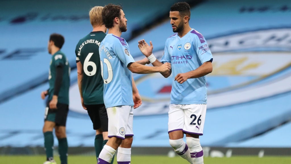 DEJA VU: It's a familiar feeling for Mahrez as he celebrates our third goal in the first period.