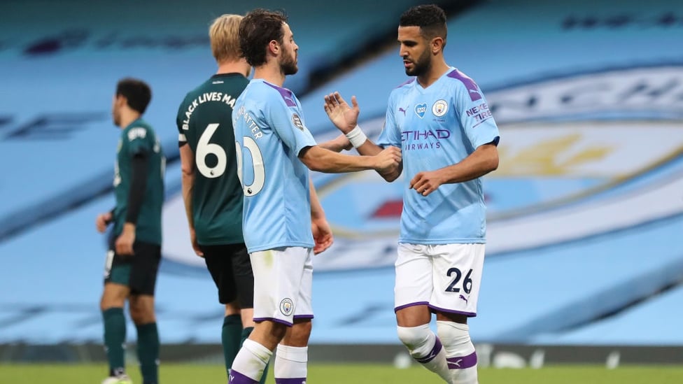 DEJA VU : It's a familiar feeling for Mahrez as he celebrates his second goal of the game.