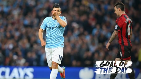 ON TARGET: Sergio Aguero celebrates scoring against West Brom in April 2014.