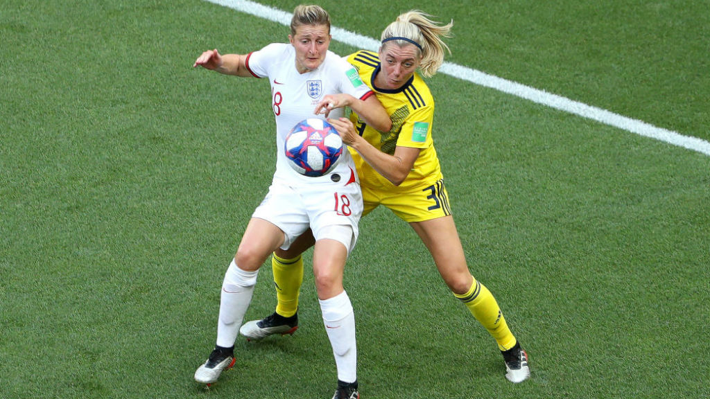 PASSION PLAY: Ellen White in the thick of the action against Sweden