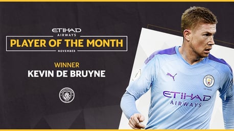 De Bruyne is November Etihad Player of the Month