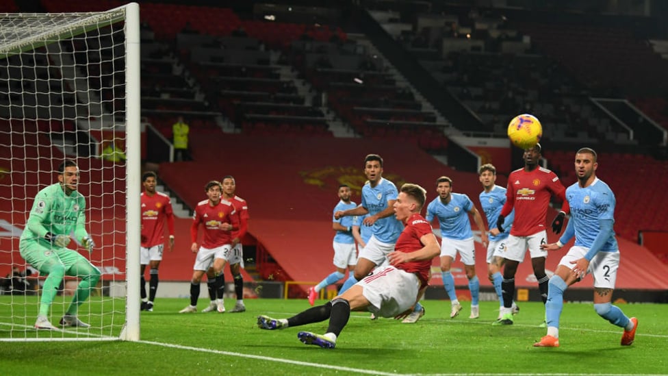 RED ALERT: But fortunately Scott McTominay can't connect as he attempts to meet a United corner