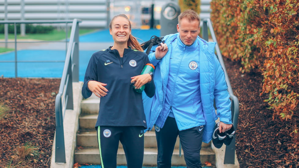 FUN AND GAMES : Tessa Wullaert and coach Alan Mahon share a joke.