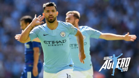 LANDMARK ACHIEVEMENT: Sergio Aguero starts the celebrations after netting his 200th goal for City