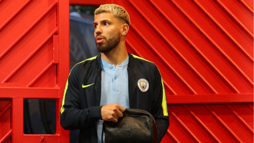 EYES ON THE PRIZE : Sergio Aguero arrives at Old Trafford