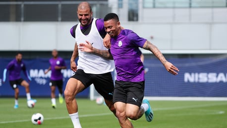 SPEEDSTERS: Kyle Walker and Gabriel Jesus race at the CFA. 