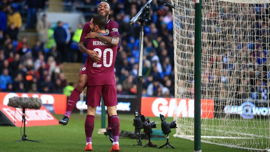 ​DREAM TEAM: A brilliant Bernardo Silva cross finds Raheem Sterilng's head with laser-like precision.